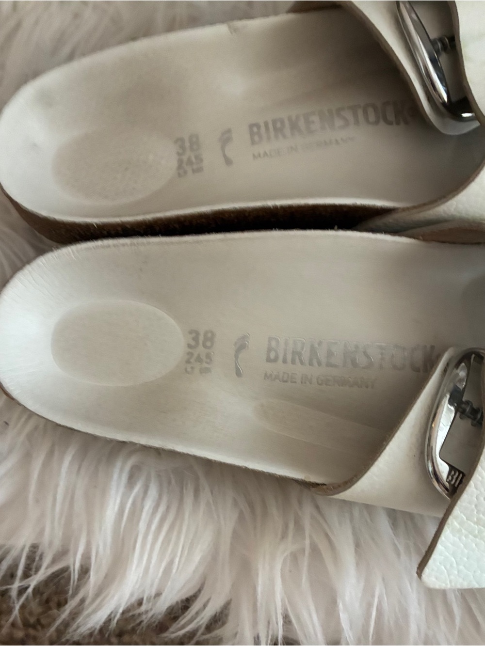 Birkenstock White Slide Sandals - Silver buckle Sz 38 - Picture 9 of 12